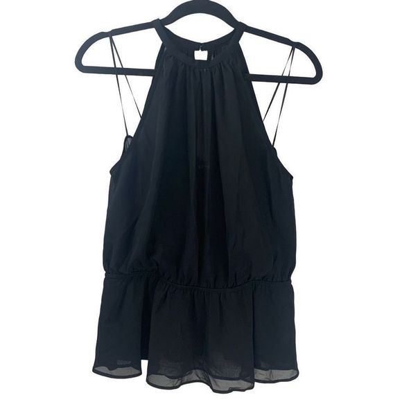 NWT Express Halter Sleeveless Black Sheer Peplum Blouse Top Size M - Picture 2 of 6